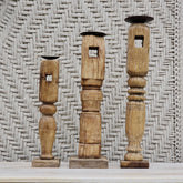 Indian Wooden Hand Carved Candle Holder Stand (Set of 3) 273